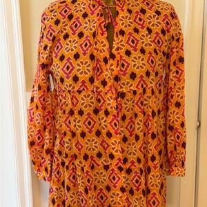 Zara Orange Printed Tiered Maxi Dress with Pink Accents